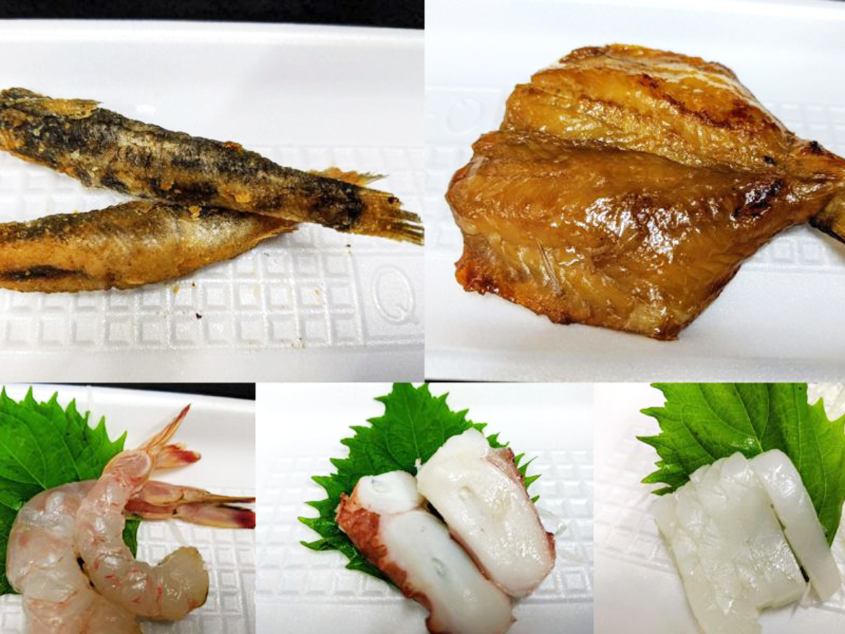 形原漁港内の魚屋で蒲郡自慢の5種の魚介類を“堂々つまみ食い”